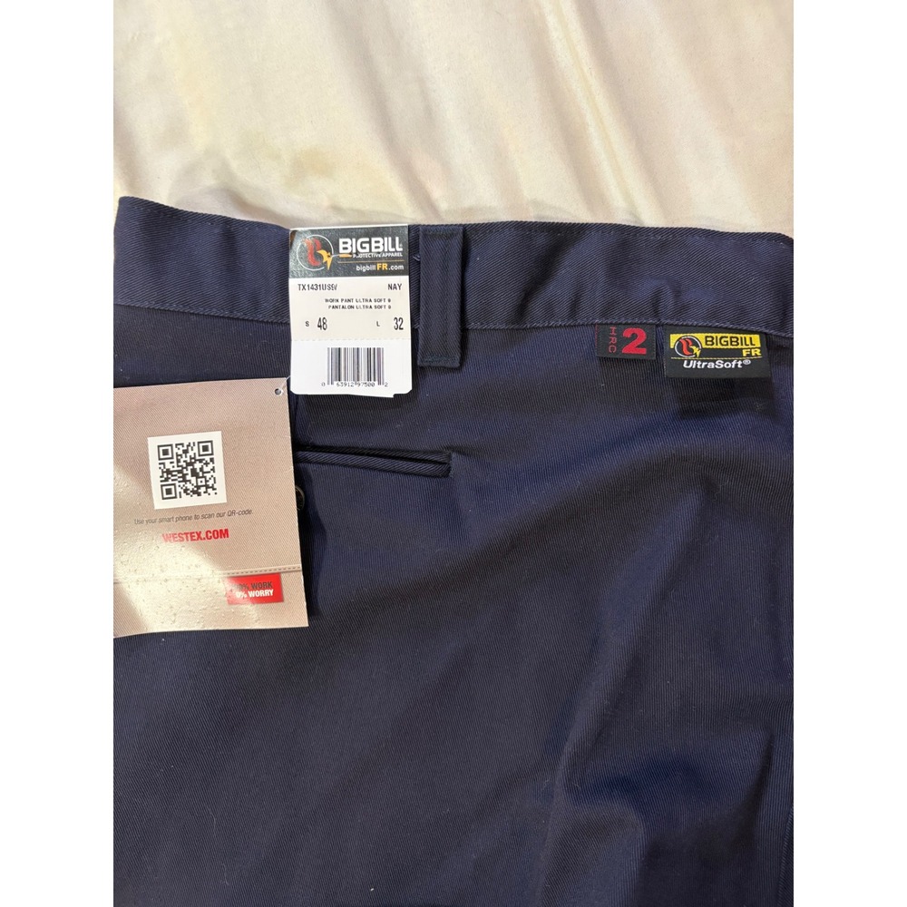BIG BILL FR Flame Resistant Work Pants Men's 48 x 32 (30") Navy Blue‎ NWT - Picture 4 of 9